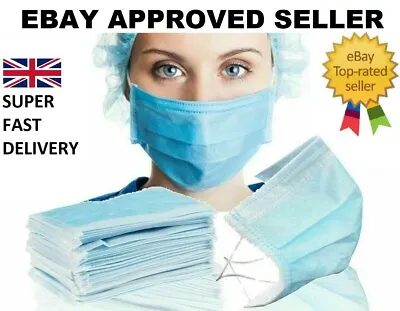 DISPOSABLE SURGICAL FACE MASK FLU DUST MOUTH FACE 3 PLY Super Fast Delivery • £2.99