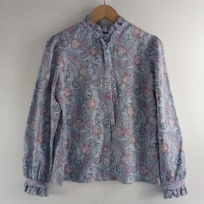 Vintage Handmade Victorian Style Blouse Top Shirt Women's Unknown Blue Pink Tie • $8.49