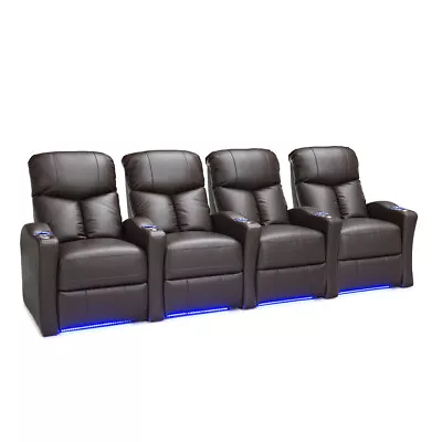 Seatcraft Raleigh Home Theater Seating Brown Leather Gel Manual Recline LED • $2450