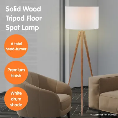 $115 • Buy Sarantino Floor Lamp Tripod Stand In Round Drum Shade Wood Finish Legs 
