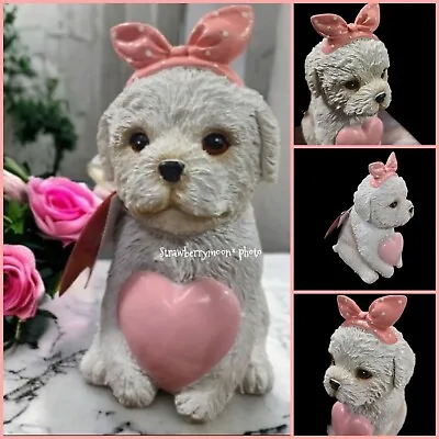 Valentines Maltese / Bichon Puppy Dog W/ Heart Resin Figure Statue Decor New • $19.98