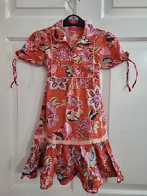 Oilily Raa Raa Orange Pink Red Tropical Ruffle Summer Dress Age 5-6 VGC • £5
