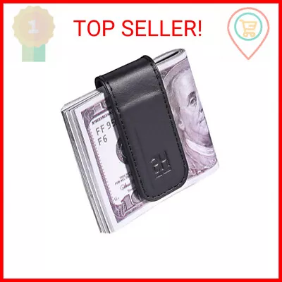 Slim Magnetic Money Clip Genuine Leather Business Card Holder For Men Black • $15.40