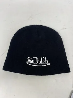 Vintage 90s Von Dutch Striped Embroidered Logo Beanie Knit Cap OSFA Red • $40