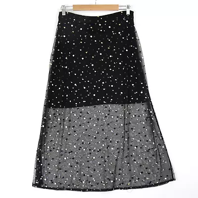 Black Friday Skirt Size 10 Black Tulle Overlay Star Galaxy Celestial Sparkly • £20.67