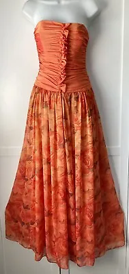Beautiful Vintage 70’s Jean Allen Orange With Floral Detail Ballgown  Vtg Uk 12 • £72