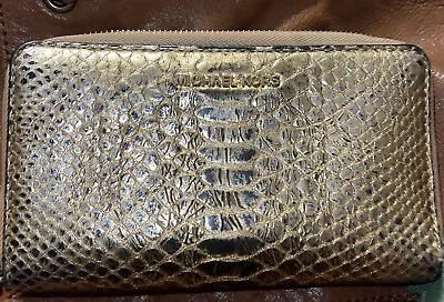 Michael Kors Python Leather Electronic Gold Wallet Wristlet Clutch Snake • $11