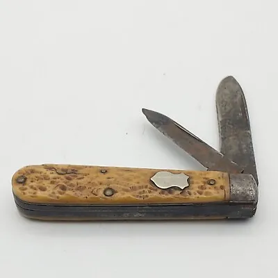 Antique H BOKER & CO’S CUTLERY Pocket Knife Bone 2 Blade W Shield • $70