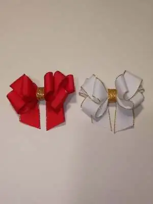 $6.99 • Buy 2pcs 3inch Grosgrain Hair Bows BABY,Toddlers,Girls RED,WHITE,GOLD