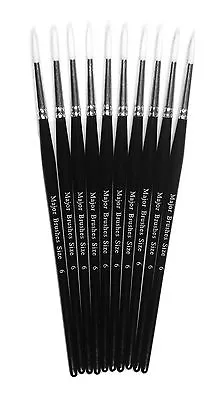 Pack 10 Size 6 White Synthetic Sable Round Artist Acrylic Craft Paint Brushes • £5.45