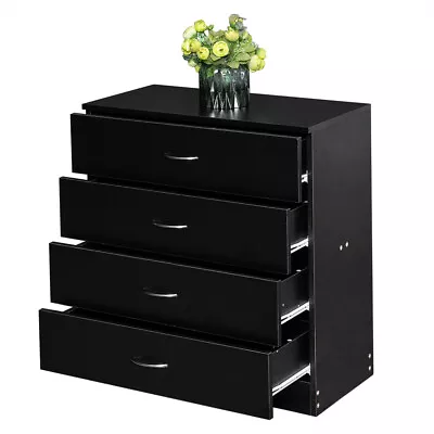 Chest Of Drawers 4 Drawer Dresser Storage MDF Cabinet W/ Handles Bedroom Black • $101.30