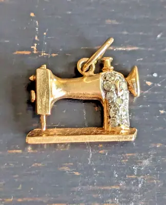 Vintage 14k Yellow Gold & Diamond Sewing Machine Charm 2.1g • $195