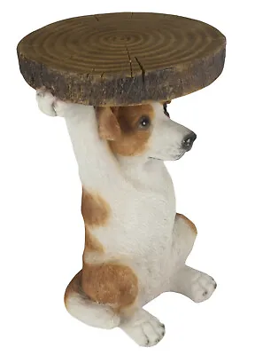 £69.50 • Buy 36cm Jack Russell Dog  Side Occasional Table Tree Trunk Top Statue Polystone 