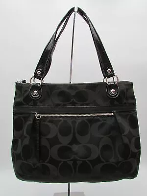 Coach Poppy Black Signature Sateen Glam Tote Handbag Purse • $19.99