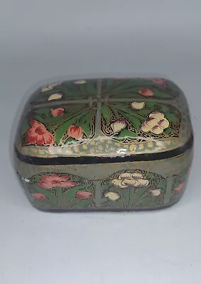 Vintage Lacquer Hand Painted Gold Leaf Flowers Trinket Box Nepal 2.5  X 4  X 3  • $5.99