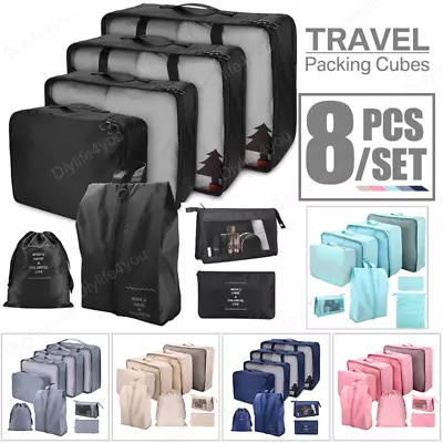 8PCS Packing Cubes Luggage Storage Organiser Compression Travel Suitcase Bag • $10.99