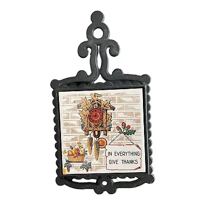 Trivet Cast Iron Ceramic Enesco Cuckoo Clock Fruit In Everything Give Thanks • $25.56