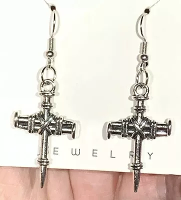 Silver Nail Cross Drop Dangle Earrings!! • $8.75