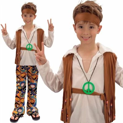 $38.91 • Buy Boys 60s 70s Groovy Hippy Hippie Disco Fancy Dress Costume Outfit New Kids