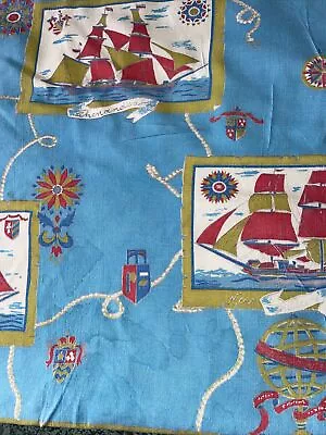 Vintage Baby Nautical Print With Ships Crib Flannel Backed Blanket 32x58” Stain • $15