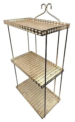 Vtg Wall Shelf 3 Tier Gold Metal Mesh Shelve 60s Hollywood Glam 24 Inch Has Wear • £92.60