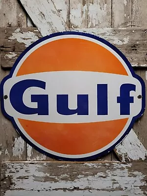 Vintage Gulf Dealer Porcelain Sign 30  Gas Station Garage Motor Oil Service Sign • $759.68