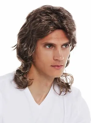 Wig Carnival Men Chav Mullet Wavy Curly 80s Braun Blonde • £8.64