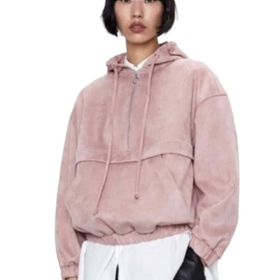 $29.99 • Buy ZARA Womens XXL Faux Suede Pink Mauve Zipper Pullover Hooded Jacket Super Soft 