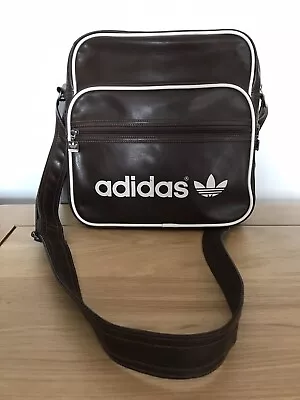 Adidas Retro Vintage Classic Over Shoulder Messenger Flight Bag Satchel Brown • £32.99