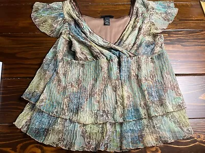 Venezia Tank Top Womens Plus Size 22/24 Brown Green Floral Lace • $12.99