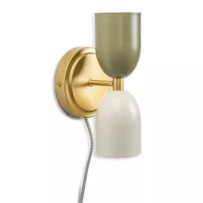 Gold Up & Down Plug In Wall Light Khaki Cream Shades Living Room Bedroom Lamp • £31.99