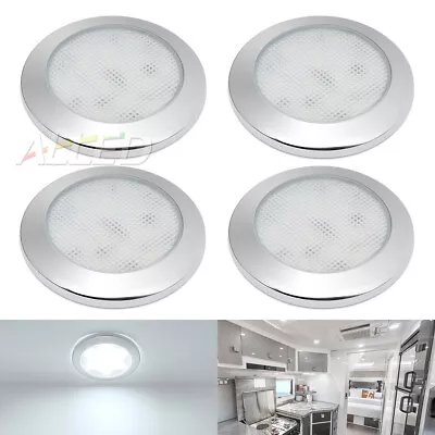 4X 12V LED Dome Cabinet Light Caravan Motorhome RV Roof Ceiling Lamp Chromed • $60.99