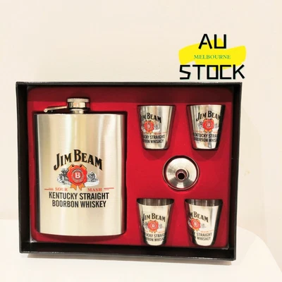 $22.95 • Buy Hip Flask & Shot Glasses Gift Set Stainless Steel Jim Beam Jack Daniels Funnel