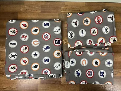 Pottery Barn Teen PB NFL Logos Queen Flat Sheet & 2 Pillow Cases Football Grey • $29.95