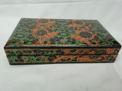 £12 • Buy Vintage Hand Painted Lacquered Wood Papier Mache Oblong Box