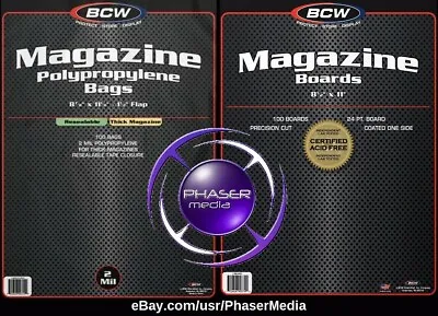 BCW Thick Magazine Bags Resealable Poly & BCW Magazine Boards 01 CT. EA. COMBO • $8