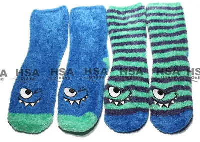 £5.79 • Buy Boys Kids Toddler Blue Monster Fluffy Slipper Socks 2 Pack,1-4yr Christmas Gift