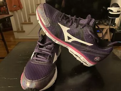 Mizuno Wave Rider 17 Running Shoes Women’s Sz 10.5 Wide Purple Pink White VGUC • $9.99