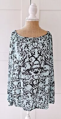 Linea Tesini Ladies Mint Black Print Long Sleeve Blouse Top Size 18 NEW • £11.19