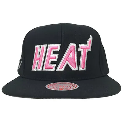Mitchell & Ness Miami Heat NBA Snapback Hat Neon 3D Logo Black Cap NWT • $31.99
