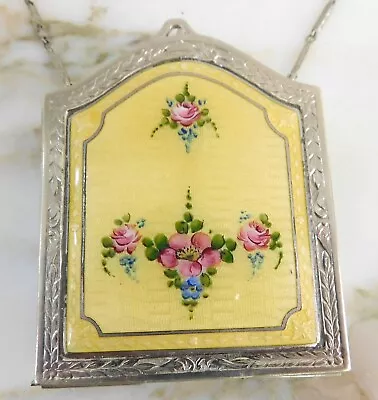 Antique Vintage Guilloche Yellow Floral Enamel Engine Turned Floral Compact • $195