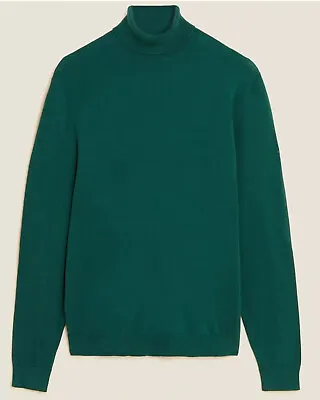 M&S Mens Cotton Rich Polo Neck Roll Neck Sweater Green Sz XL (44-46) BNWT • £17.99