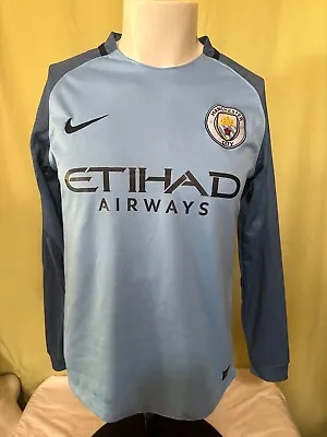 Manchester City Nike Dri Fit Men's Blue Long Sleeve Athletic Shirt Large • $96.98