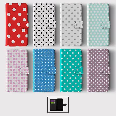 Case For Iphone 15 14 13 12 11 Se Pro  Wallet Flip Phone Cover Polka Dot Shabby • £8.99