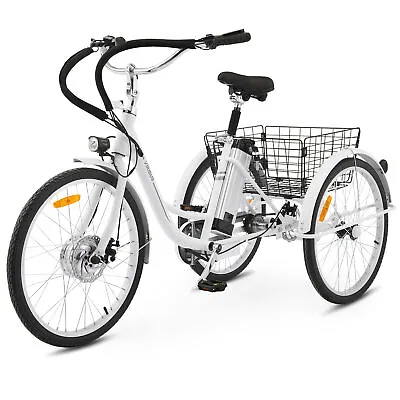VIRIBUS 350W 24  Adult Electric Tricycle 36V 3 Wheel Bike Trike Cruiser Basket • $538.99