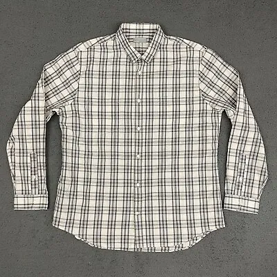 Vince Shirt Mens 2XL Cream Black Plaid Linen Blend Long Sleeve Button Up Casual • $29.95