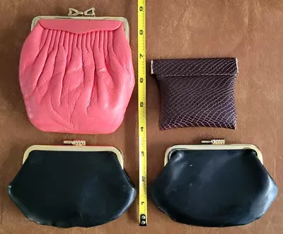 Lot Of 4 Vintage Leather Coin Purses 3 W/Kiss Locks & 1 W/Squeeze Open-Close • $19.99