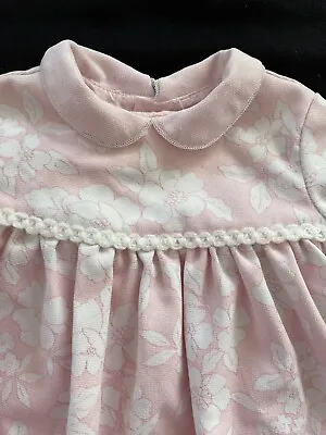 Mayoral EUC Pink/White Floral Velour Peter Pan Collar Lined Dress-4-6Mos (70Cm) • $25