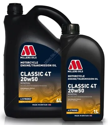 Millers Oils Classic 4T 20W50 Mineral Motorcycle Engine / Transmission Oil • £28.42