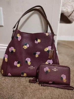 COACH 37160 Edie 31 Floral Pebbled Leather Hobo Shoulder Bag W/Wristlet Wallet • $160